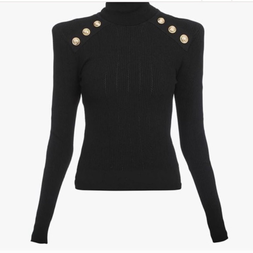 Express Black Turtleneck with Button Accents - image 3